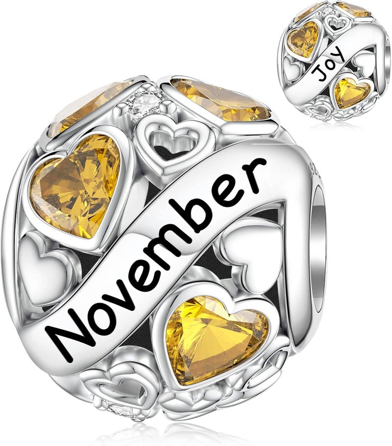 DALARAN Birthstone Charms for Charms Bracelet 925 Sterling Silver Heart Bead Happy Birthday Charms for Women - Image 1